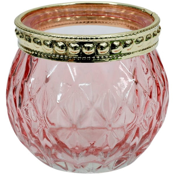 świecznik szklany w kolorze różowym